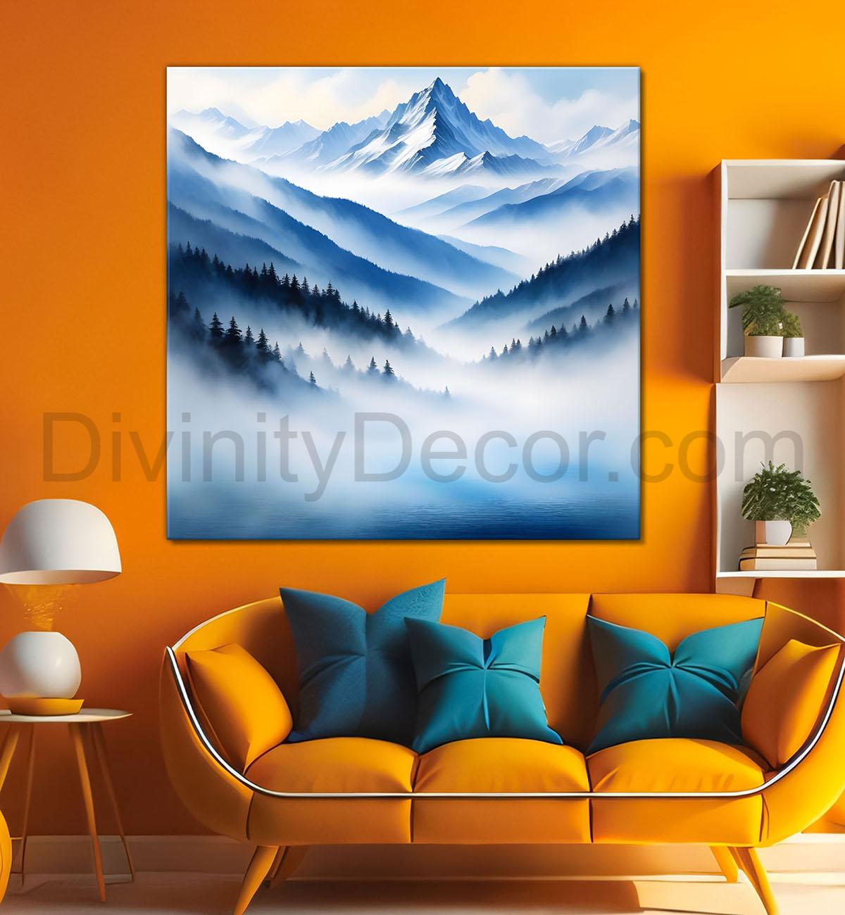 Mountains in the clouds water colour painting 24X24- Nature Art -S-70