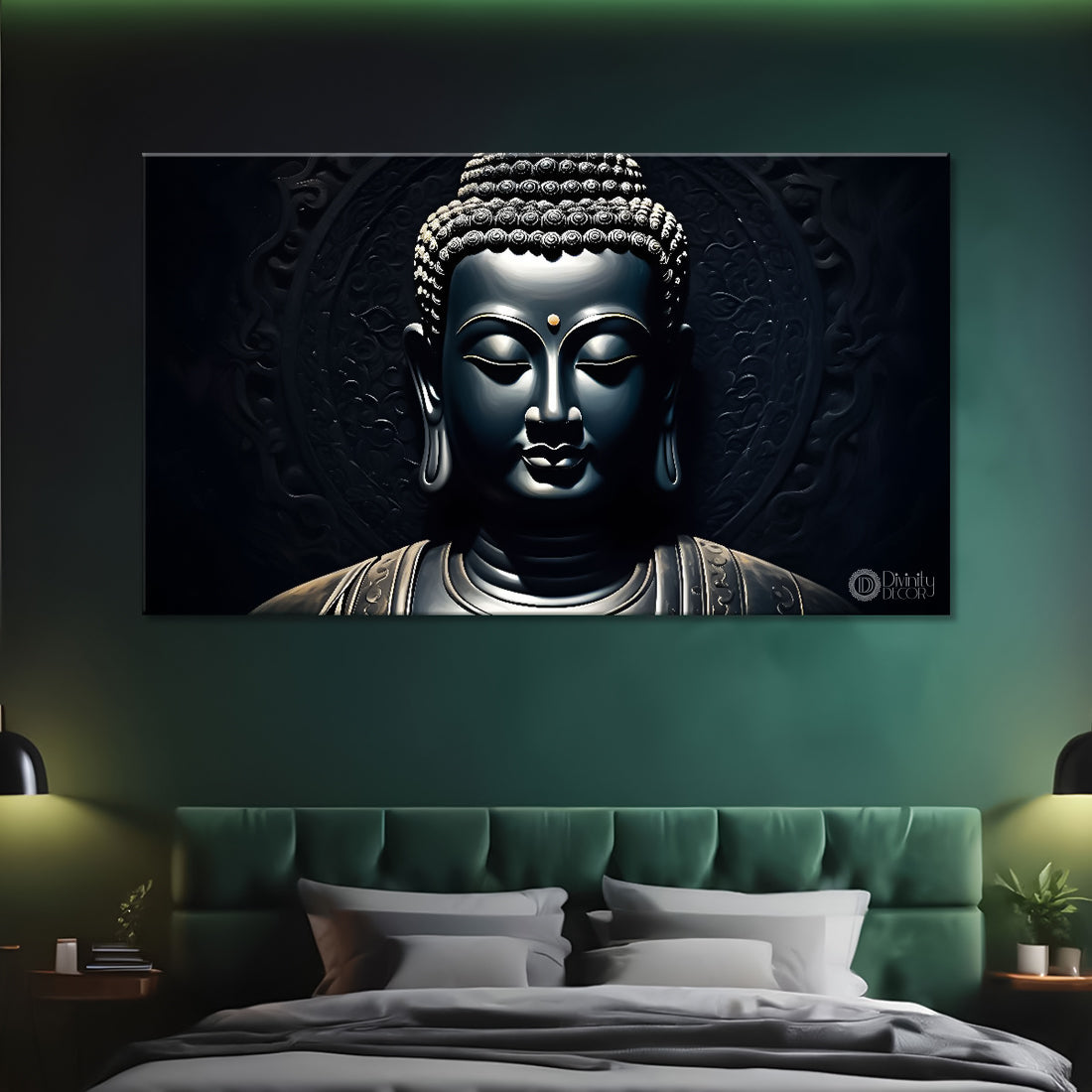 Black buddha with dark textured painting Canvas Wall Painting - Buddha-71