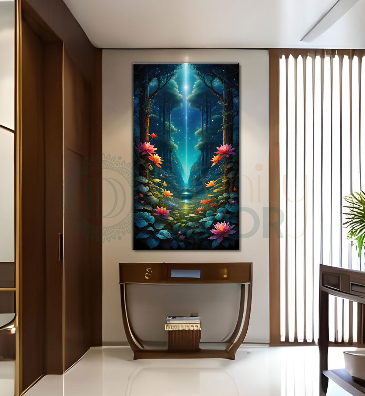 Mountians with greenery and lake in night background painting Canvas Painting - Nature Art -V-71