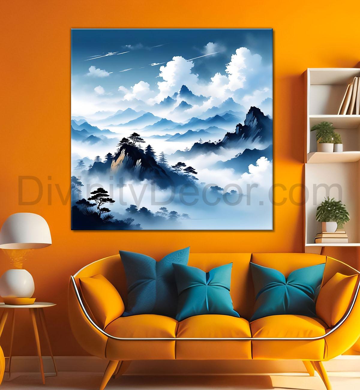 Mountains in the clouds water colour painting 24X24- Nature Art -S-72