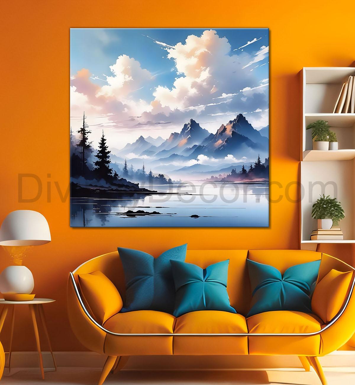 Mountains in the clouds water colour painting 24X24- Nature Art -S-73