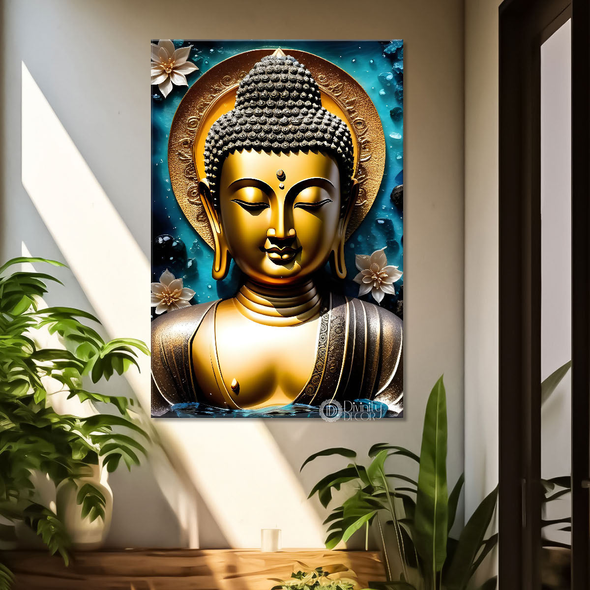 Golden buddha with golden chakra background paitning - Buddha-V-73
