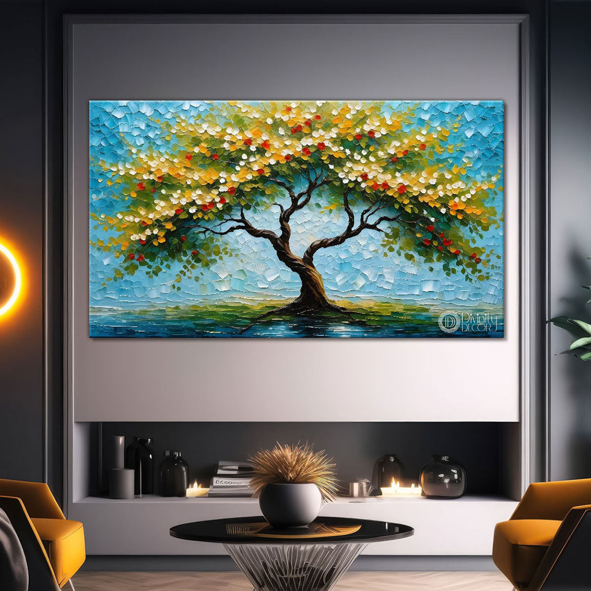 Colorful tree in textured modern art Canvas Painting - Design - Tree-74