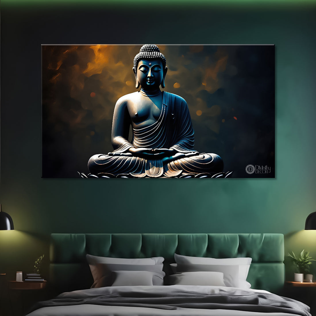 Black buddha with orange and black background painting Canvas Wall Painting - Buddha-75