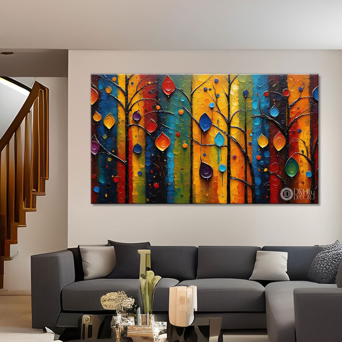 Leaf design textured modern art Canvas Painting - Design - Modern-L-76
