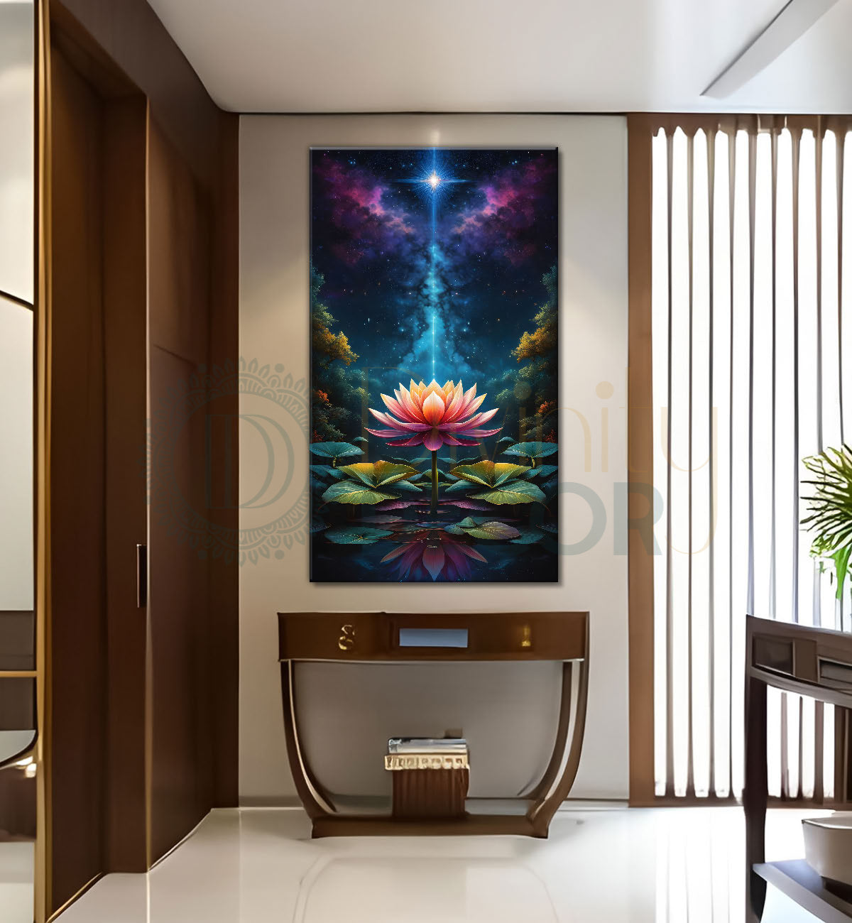 Lotus on lake with colourful and dark background textued painting Canvas Painting - Nature Art -V-76