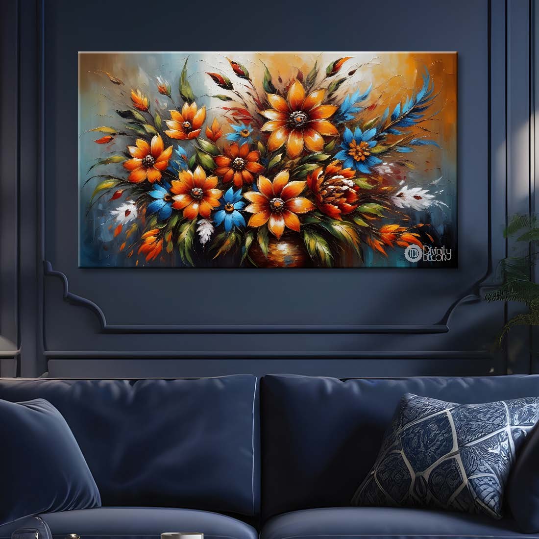 Brown flowers with bright textured background  painting- Design - Flower-77