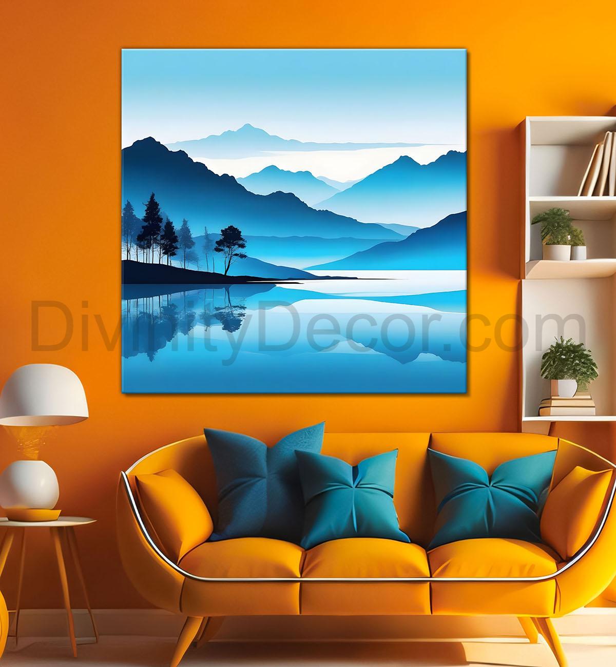 Mountains and the river with tree water colour painting 24X24- Nature Art -S-77