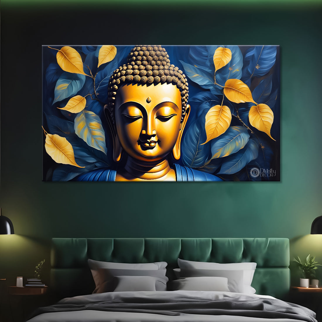 Golden buddha with yellow leaves painting Canvas Wall Painting - Buddha-79