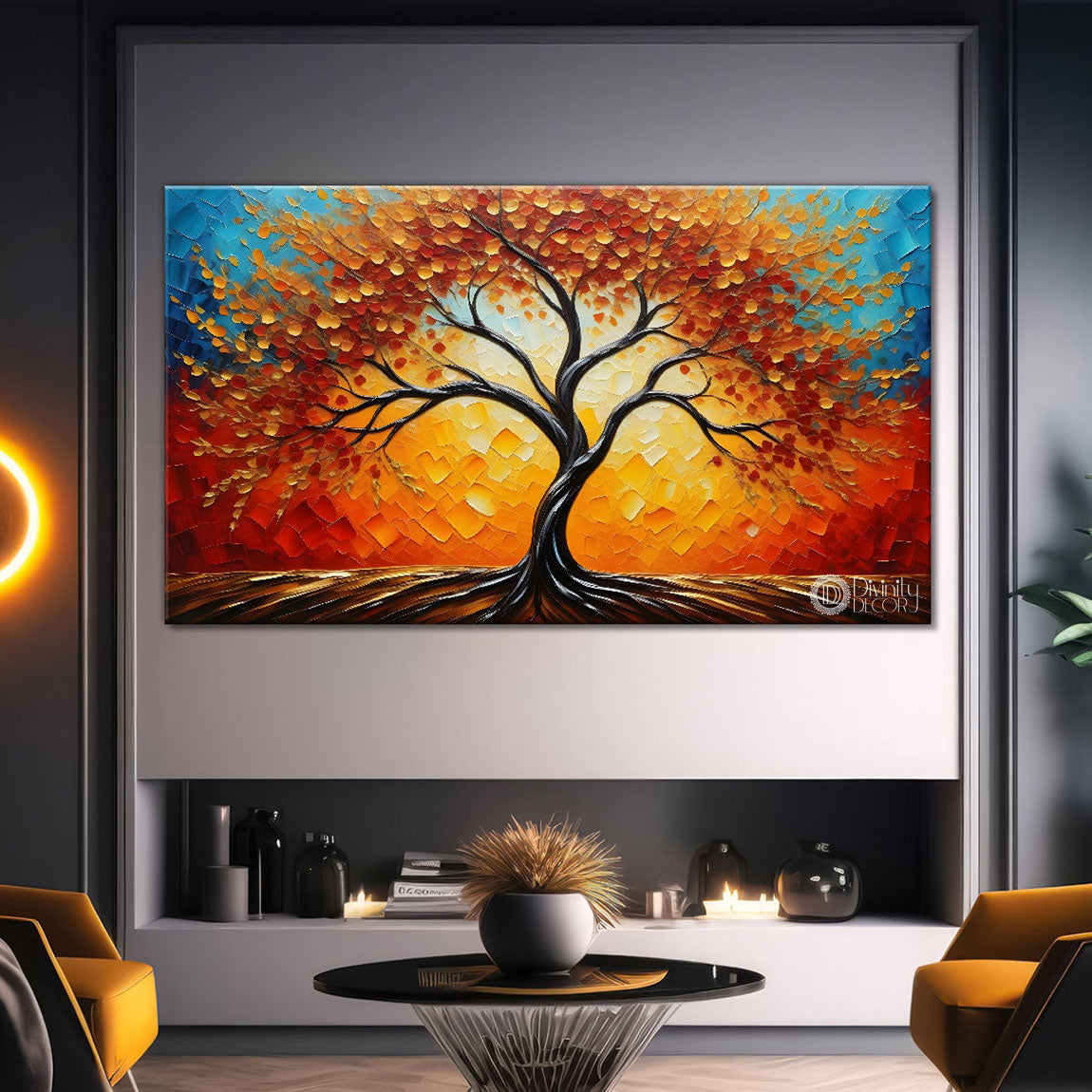 Orange tree in textured modern art Painting - Design - Tree-79