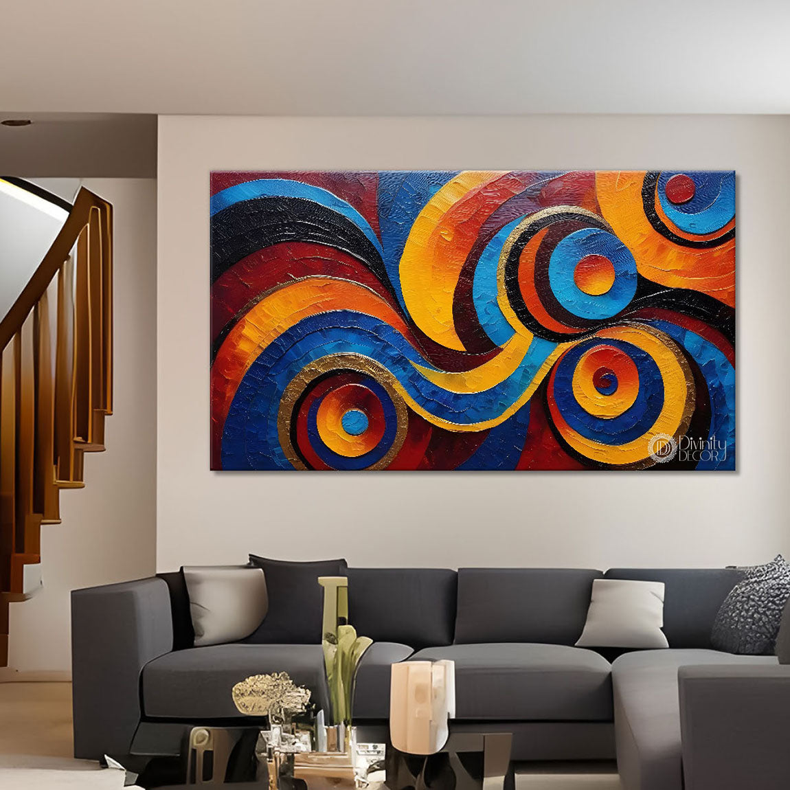 Beautiful waves textured modern art Canvas Painting - Design - Modern-L-79