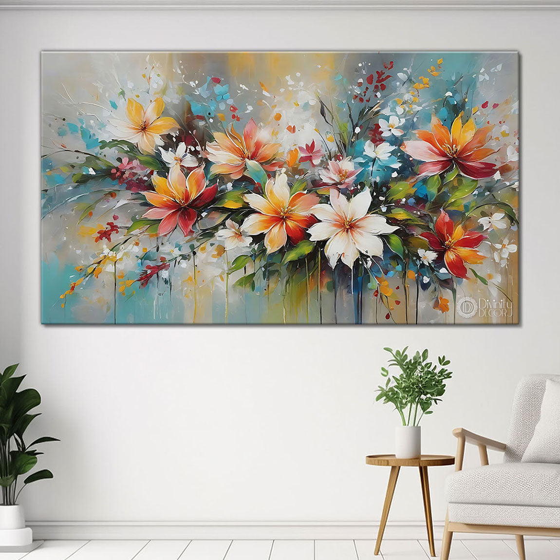 Colorful flowers textured water color painting Canvas Painting - Nature Art -79