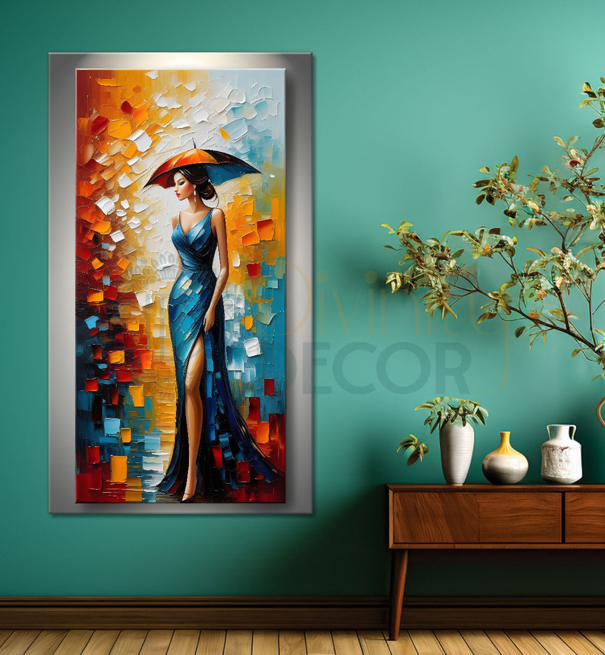 Colourful woman in texutred painting Canvas Painting - Design - Modern-V-7