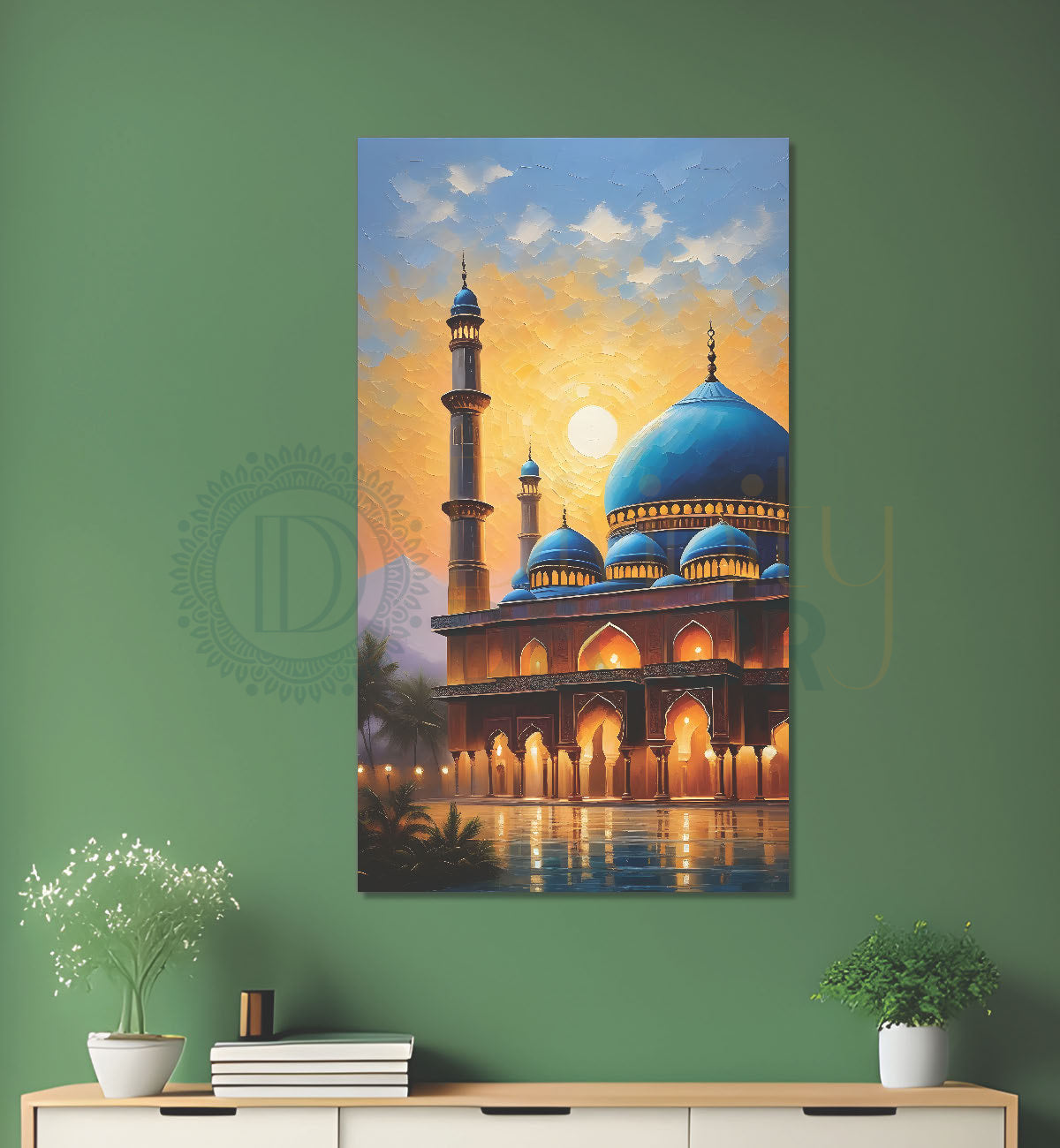 Islamic mosque with beautiful background modern art  - Islamic paintings-V-7