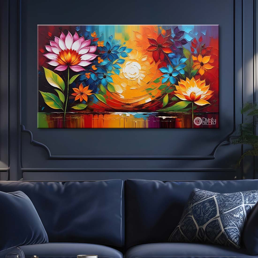 Pink flowers with colorful textured background painting- Design - Flower-80