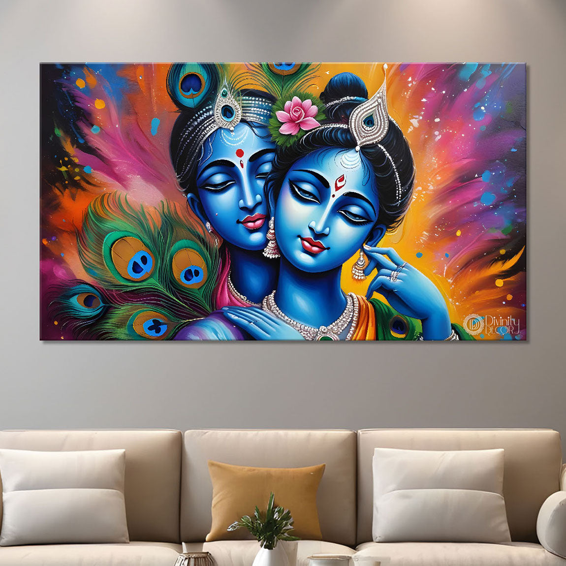 Blue faces of Krishna and Radha painting Canvas Painting - Design - Krishna-80