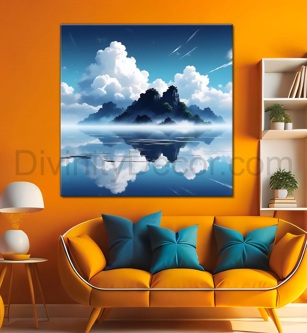 Mountains and the river with tree water colour painting 24X24- Nature Art -S-81