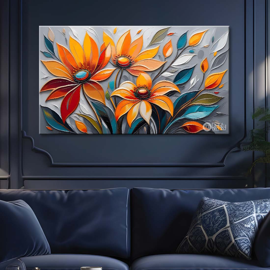 Orange flowers with light textured background textured painting- Design - Flower-81