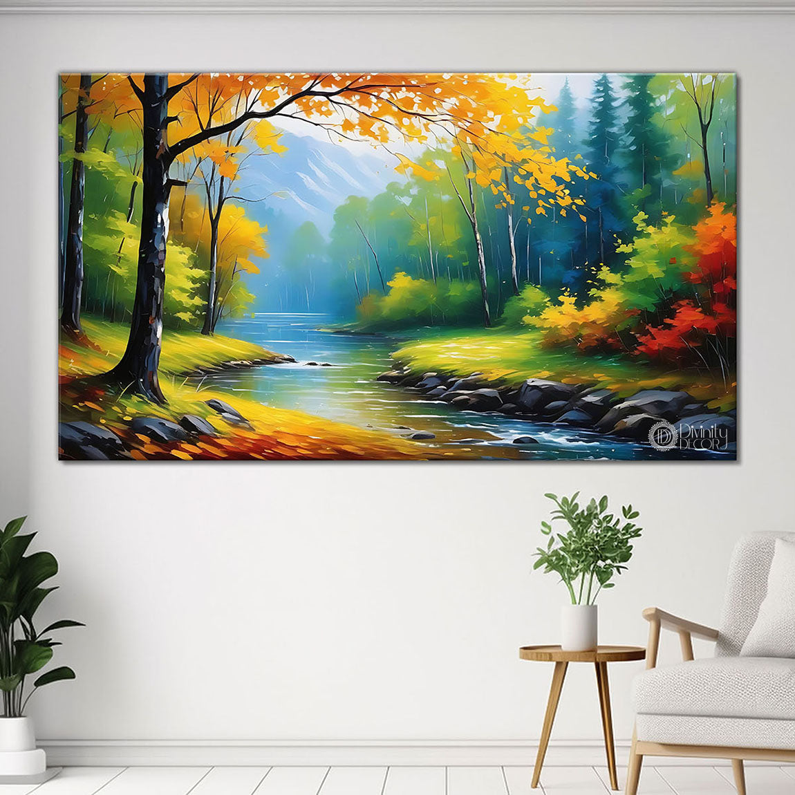 Colorful trees in textured painting Canvas Painting - Nature Art -82