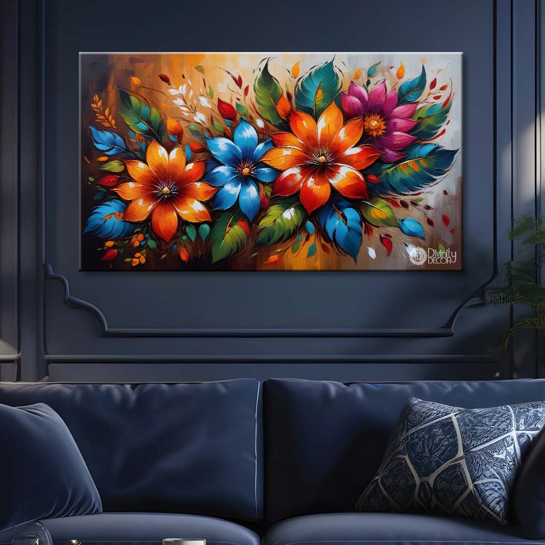 Colorful flowers with bright textured background painting- Design - Flower-82