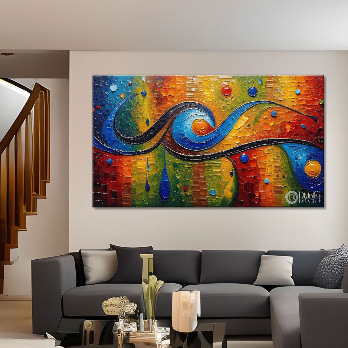 Single wave textured modern art Canvas Painting - Design - Modern-L-82