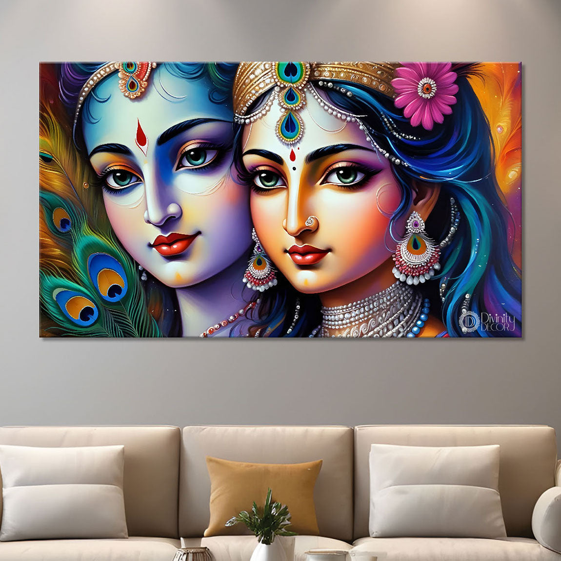 Radha and Krishna face in light textured painting Canvas Painting - Design - Krishna-83