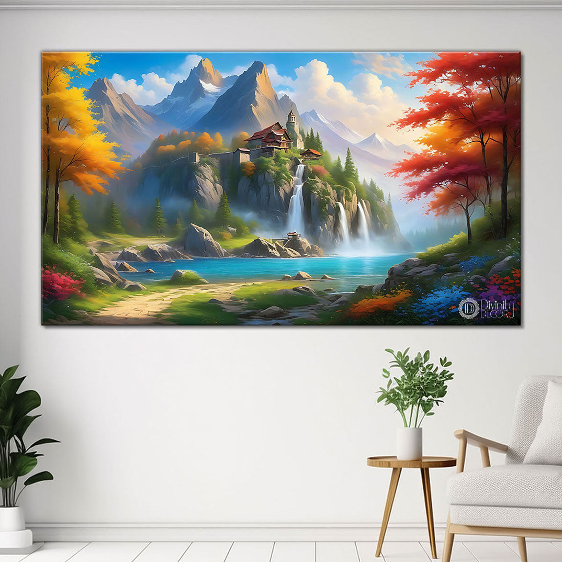Mountains with colorful trees in textured art Canvas Painting - Nature Art -83