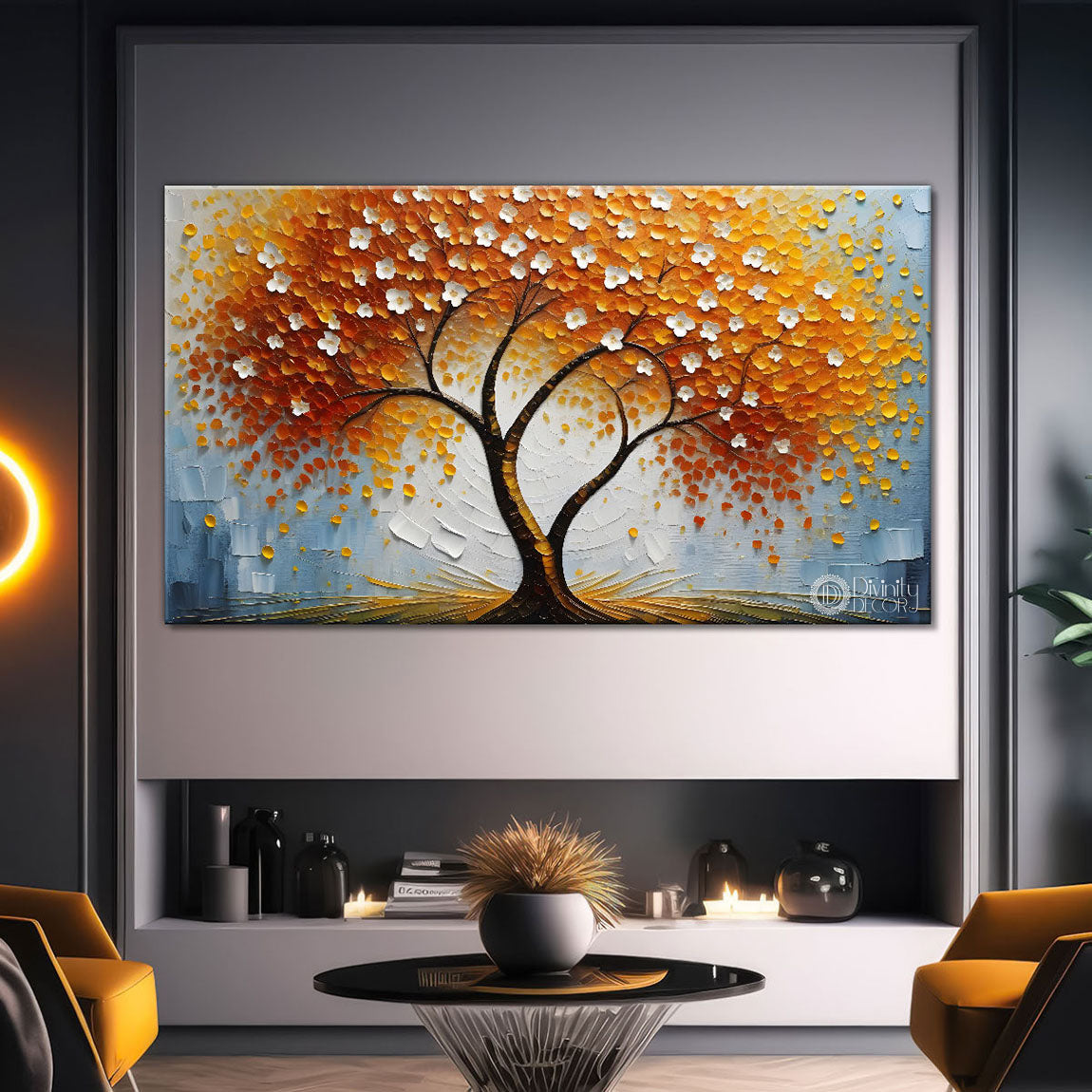 Orange tree in textured modern art Canvas Painting - Design - Tree-84