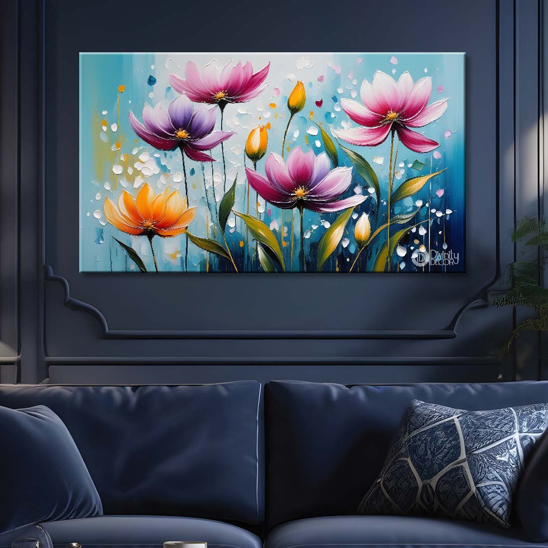 Colorful flowers with light textured background painting- Design - Flower-84