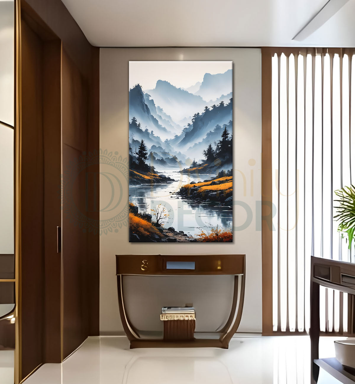 Mountains with lake  and clouds textured oil painting Canvas Painting - Nature Art -V-85