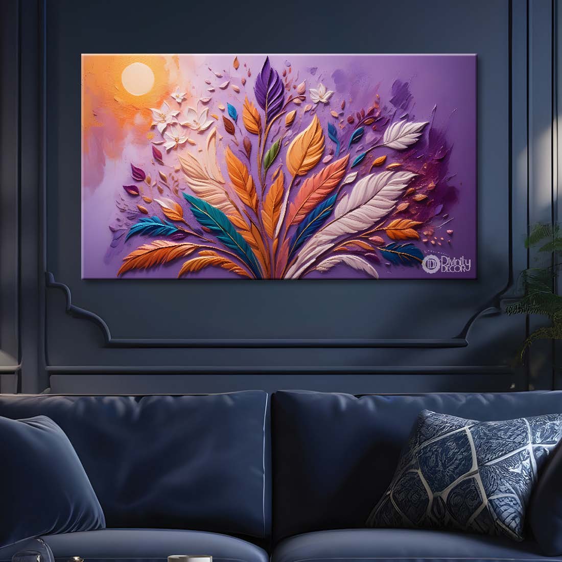 Colorful flowers with purple textured background painting- Design - Flower-85