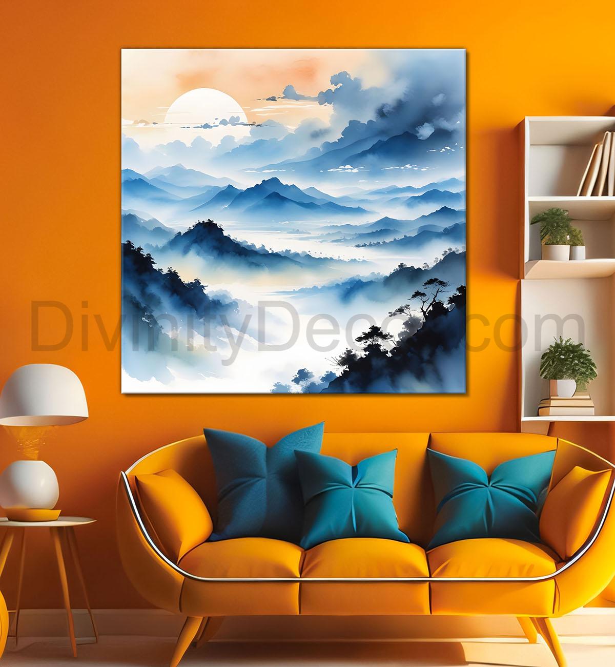 Mountains in the clouds water colour painting 24X24- Nature Art -S-85