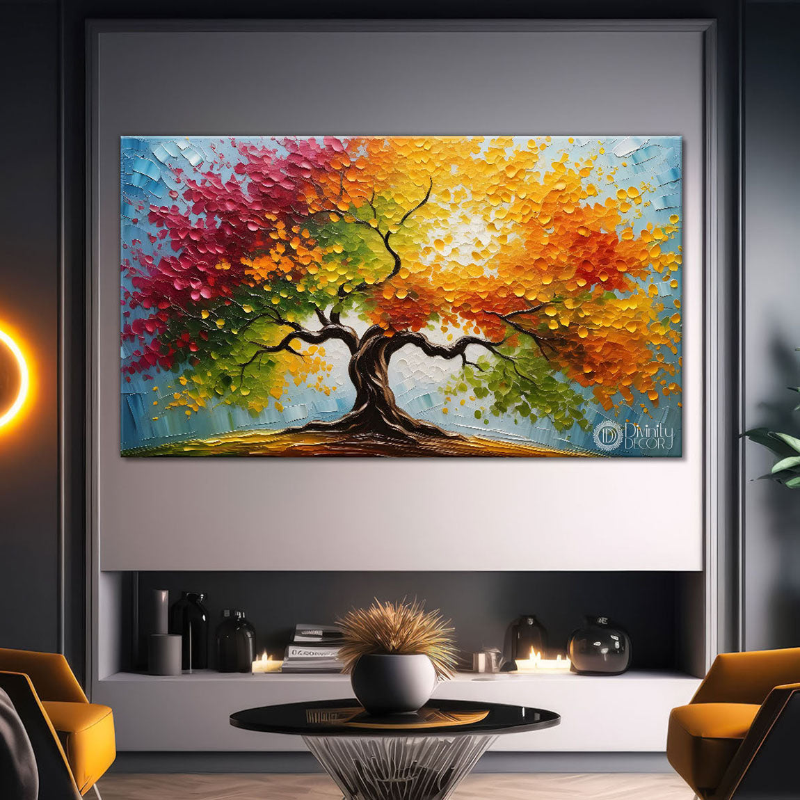 Colorful tree in textured modern art Canvas Painting - Design - Tree-85