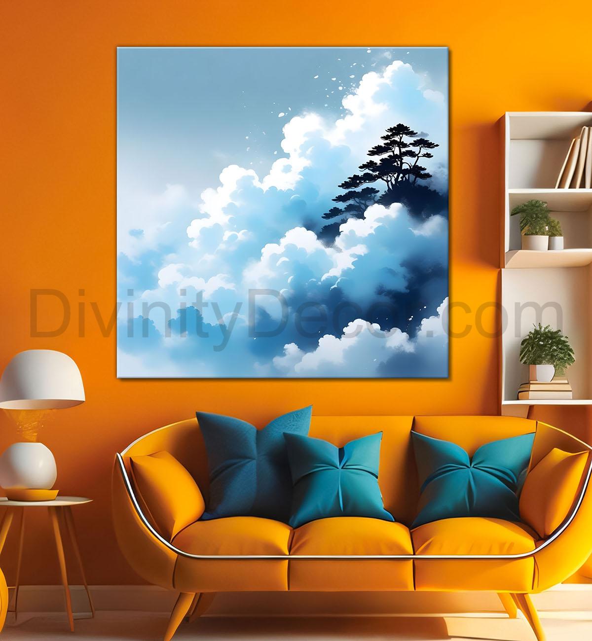 Clouds textured water colour painting 24X24- Nature Art -S-86