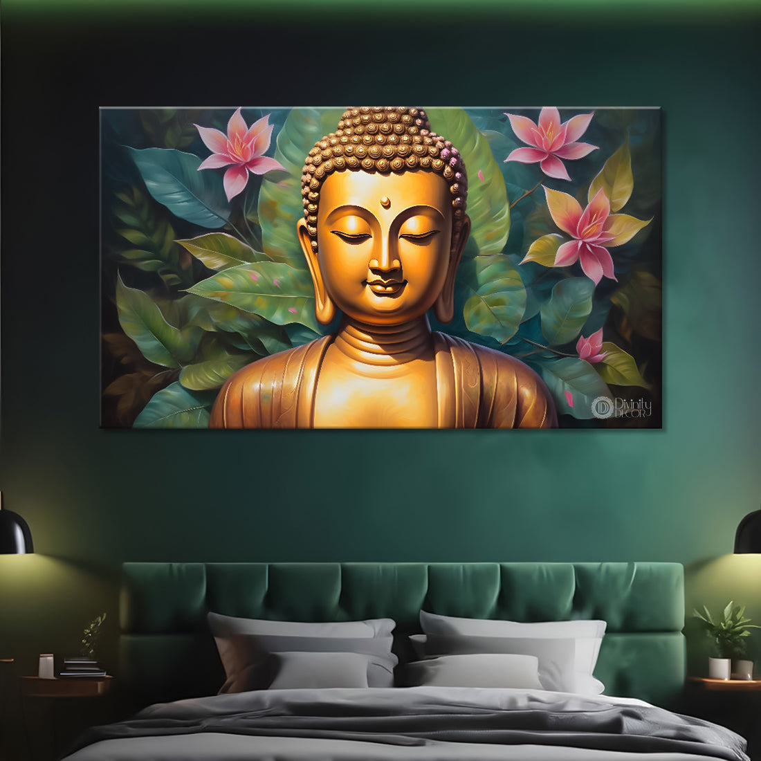 Golden buddha with lotus textured painting Canvas Wall Painting - Buddha-86