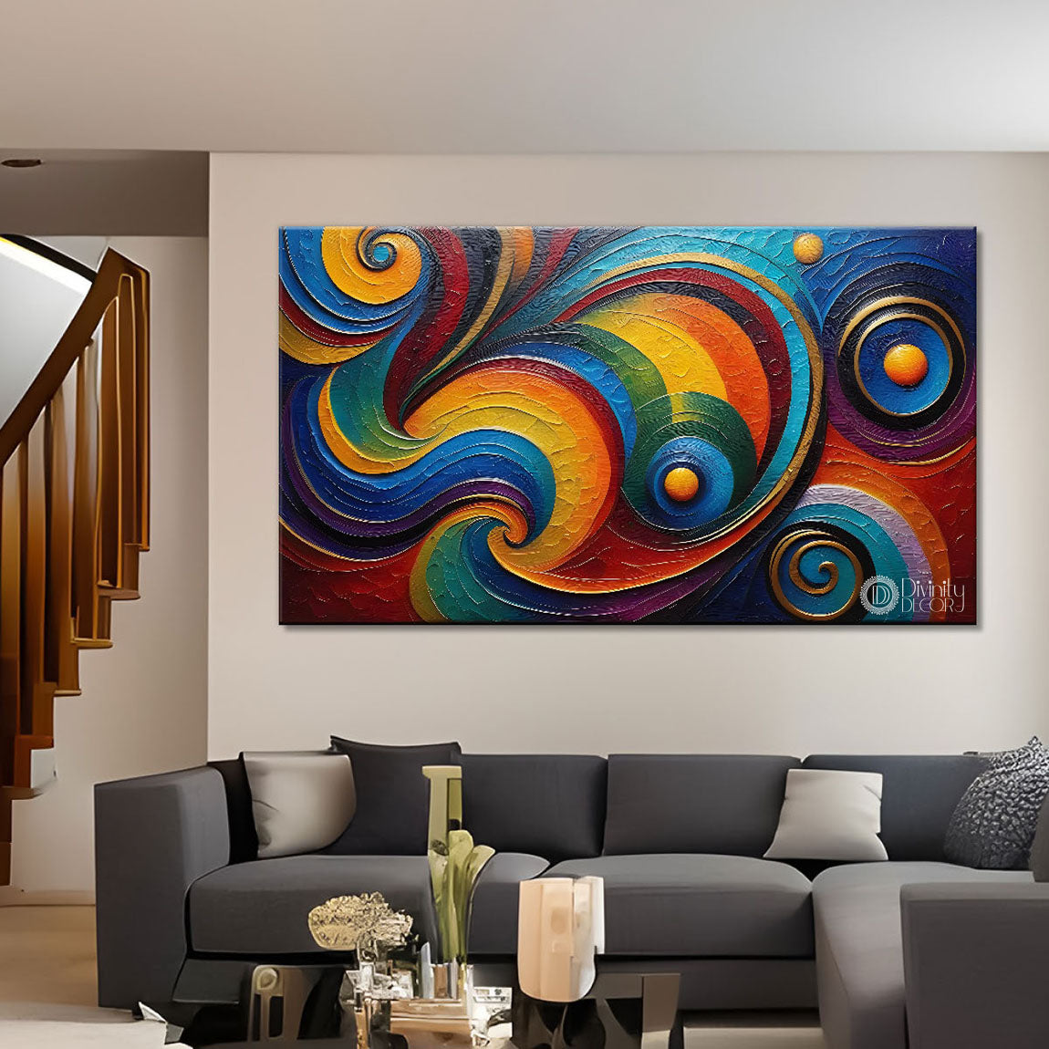 Colorful waves Textured Modern art Canvas Painting - Design - Modern-L-86