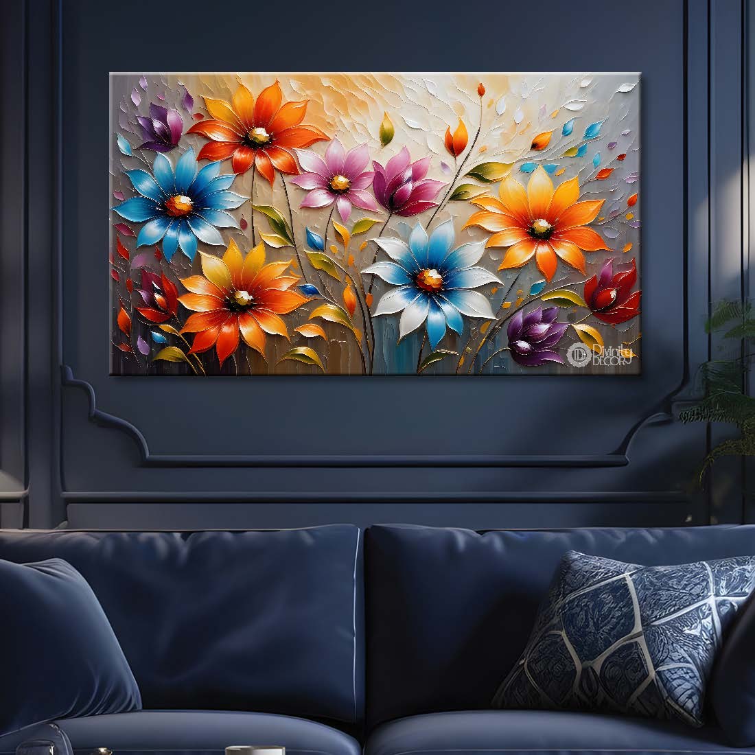 Colorful flowers with light textured background painting- Design - Flower-86