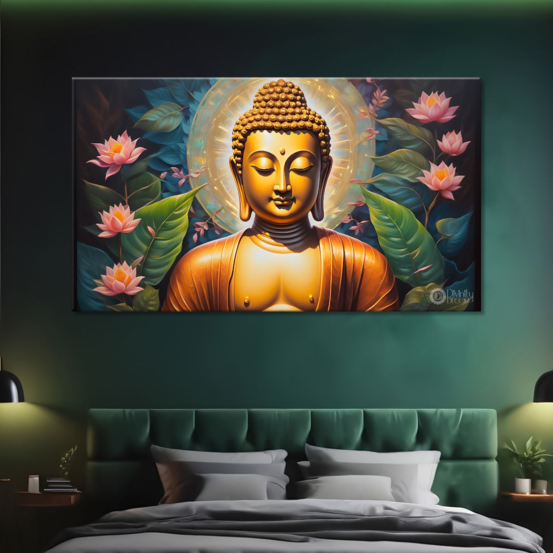 Golden buddha with lotus textured painting Canvas Wall Painting - Buddha-87