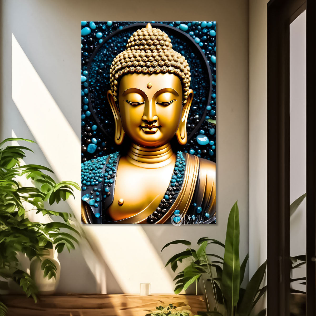 Golden buddha with colourful background painting - Buddha-V-87