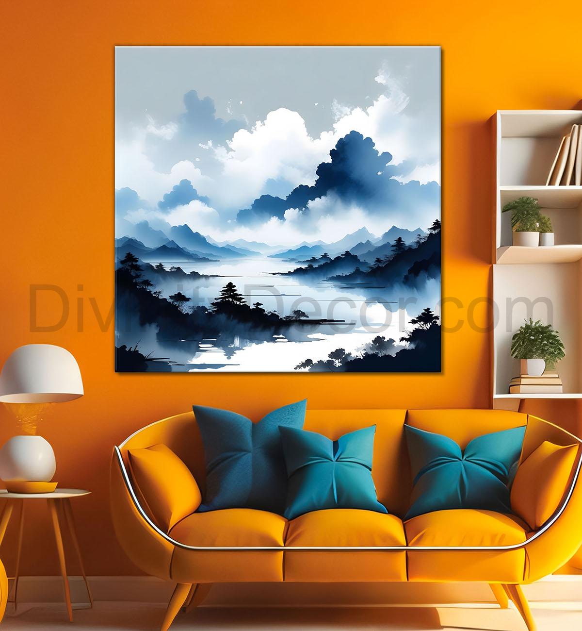 Mountains in the clouds water colour painting 24X24- Nature Art -S-87