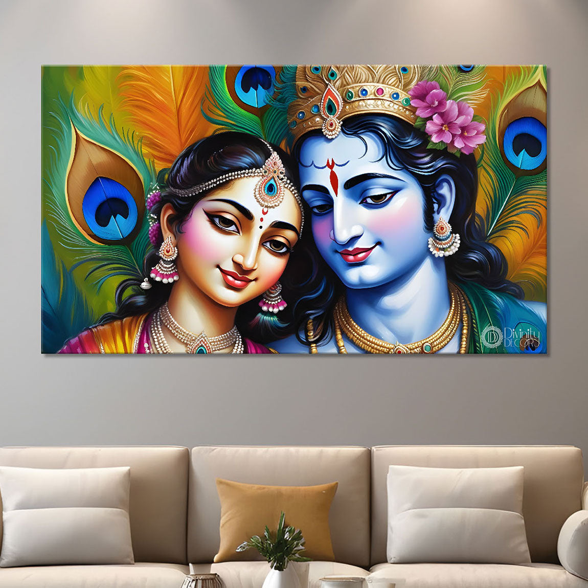 Blue faces of Krishna and Radha painting Canvas Painting - Design - Krishna-87