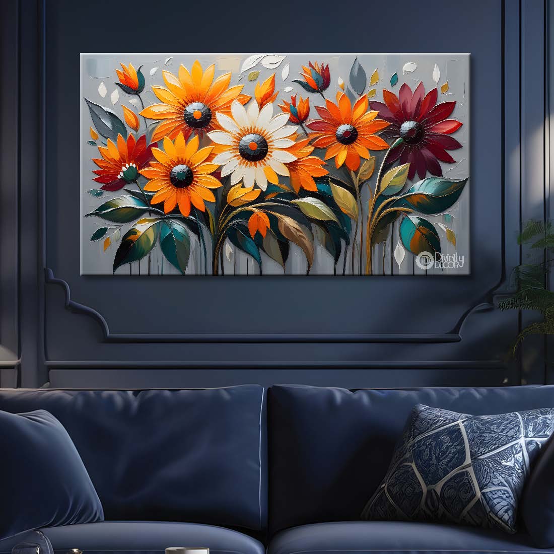 Colorful flowers with light textured background painting- Design - Flower-88