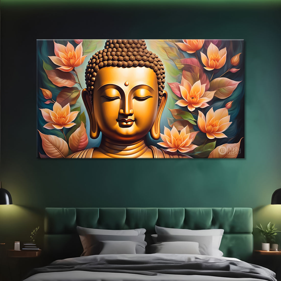Golden buddha with lotus textured painting Canvas Wall Painting - Buddha-88
