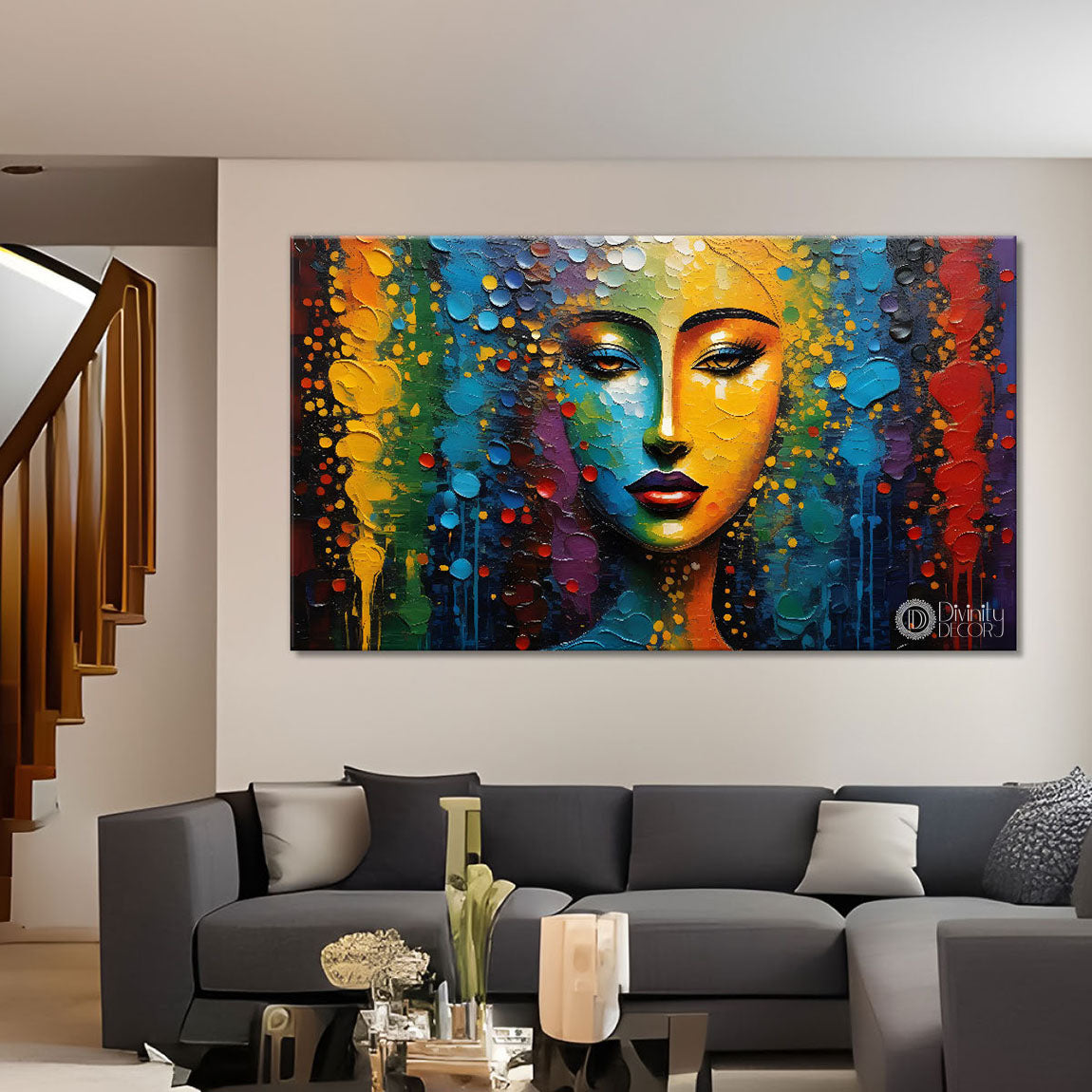 Beautiful lady face Textured art Canvas Painting - Design - Modern-L-89
