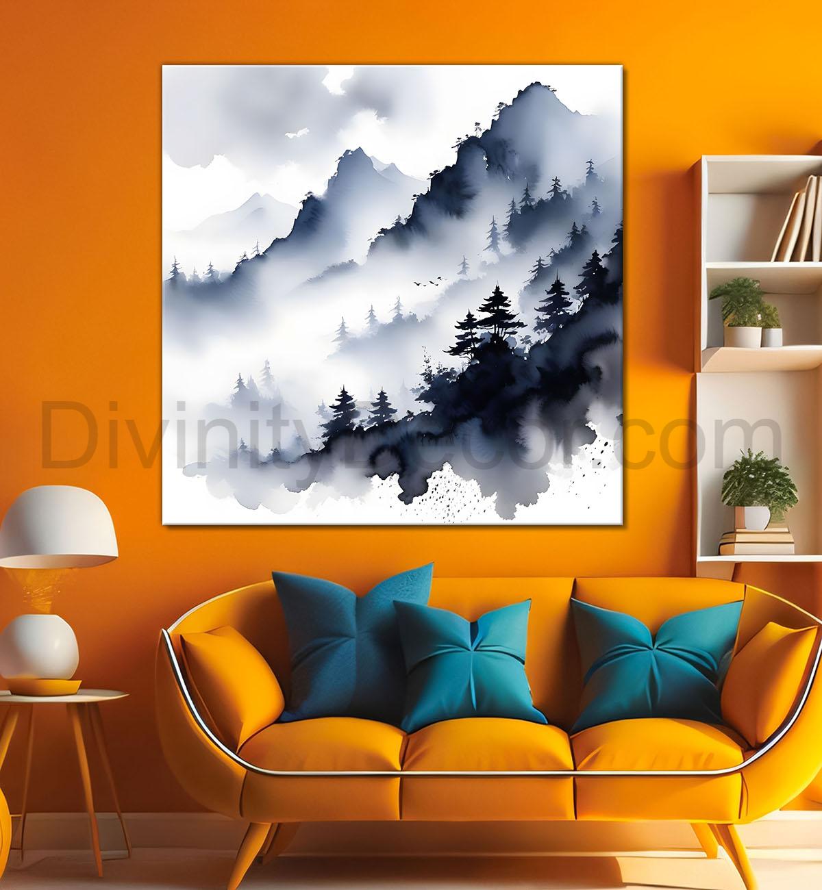 Mountains in the clouds water colour painting 24X24- Nature Art -S-89