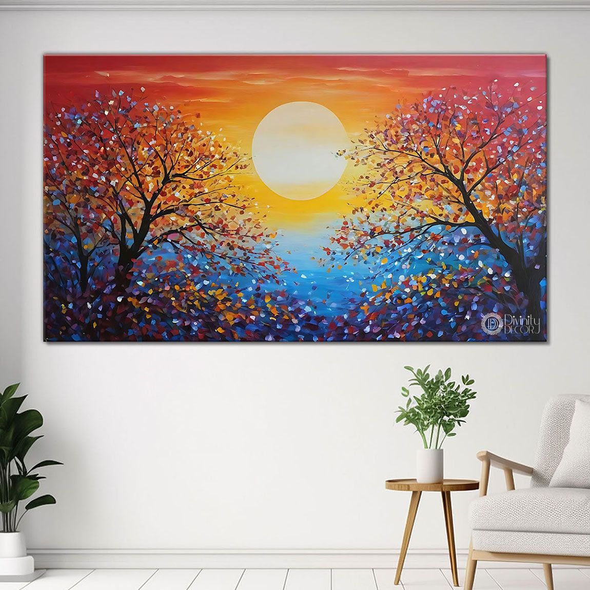 Trees with sunrise textured painting Canvas Painting - Nature Art -89