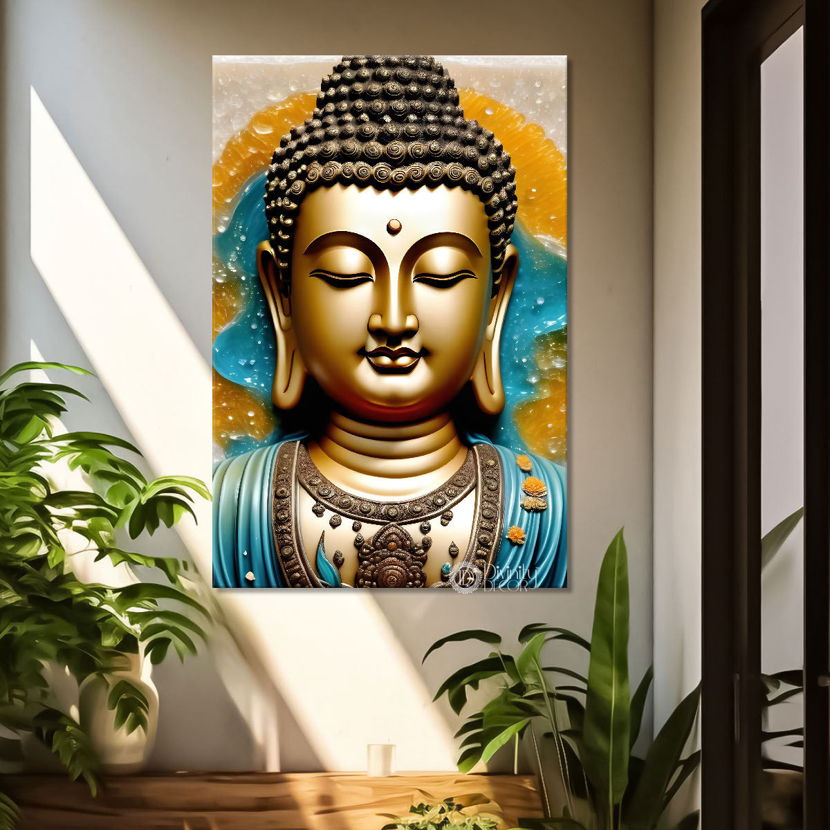 Golden buddha with yellow  background painting - Buddha-V-89