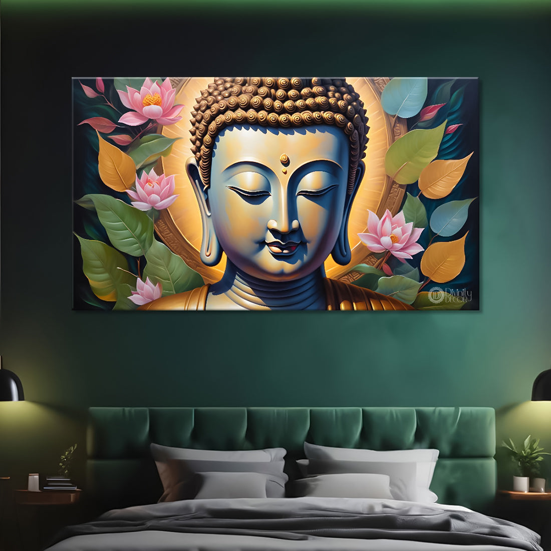 Golden buddha with lotus textured painting Canvas Wall Painting - Buddha-89