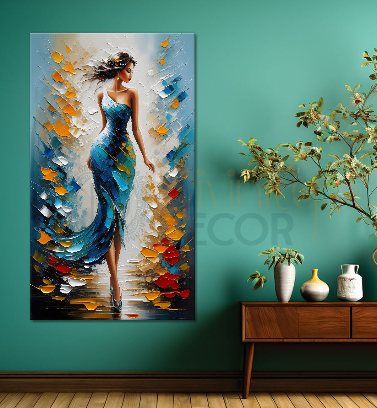 Woman with colourful background oil painting Canvas Painting - Design - Modern-V-8
