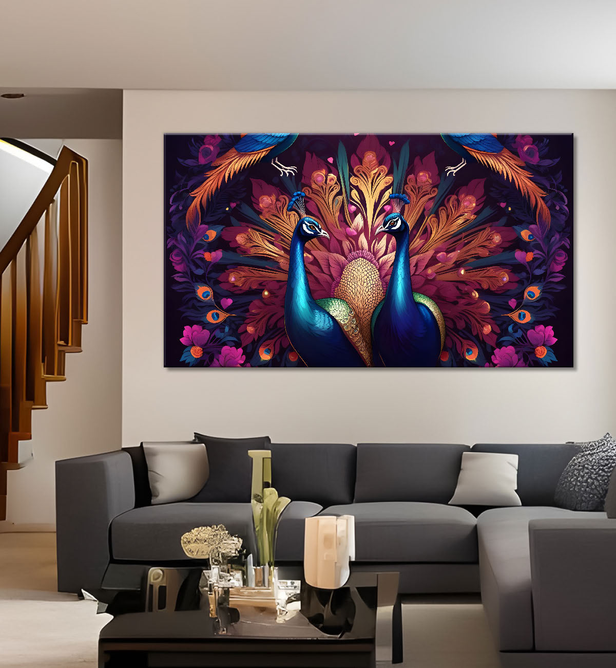 Peacocks with purple background Canvas Painting - Design - Peacock-8